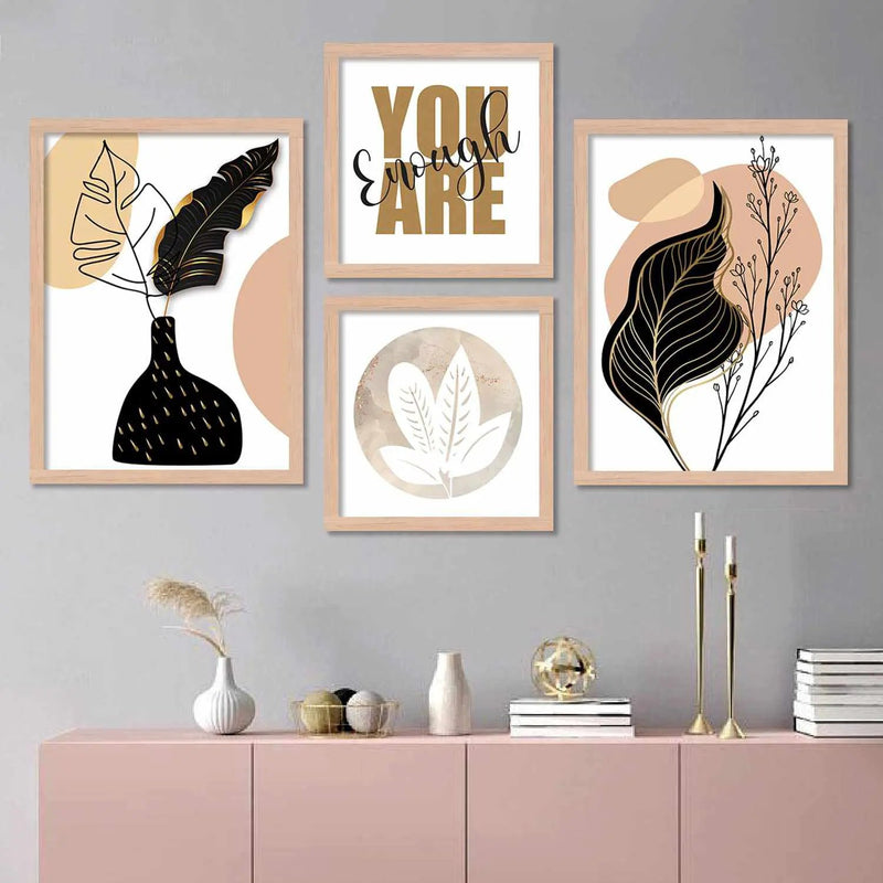 Nature Inspired Black Leaf Painting Modern Art Wall Decor Framed Wall Paintings-Kotart