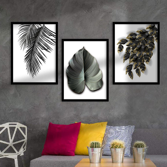 Nature Inspired Black Leaf Wall Posters for Room Wall Decor : Black and Golden-Kotart