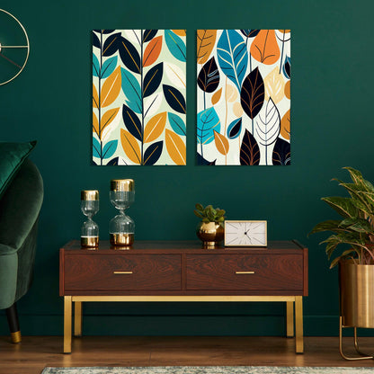 Nature Inspired Colorful Canvas Painting - Modern Canvas Art Set of 2-Kotart