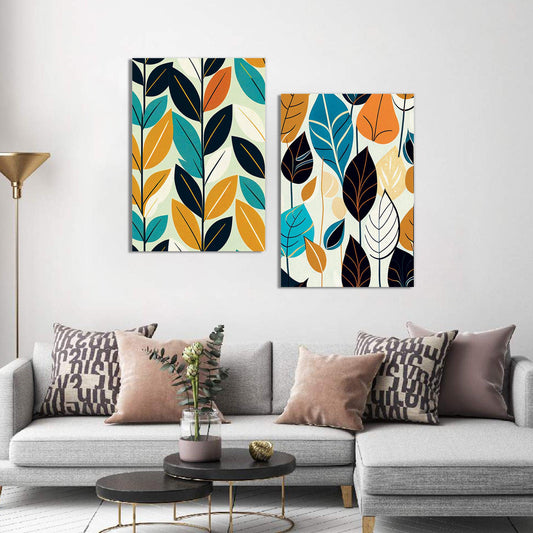Nature Inspired Colorful Canvas Painting - Modern Canvas Art Set of 2-Kotart