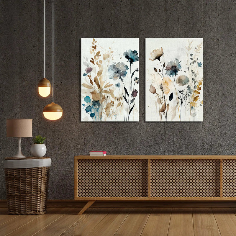 Nature Inspired Floral Canvas Painting - Watercolor Leaf's Canvas Art Set of 2-Kotart