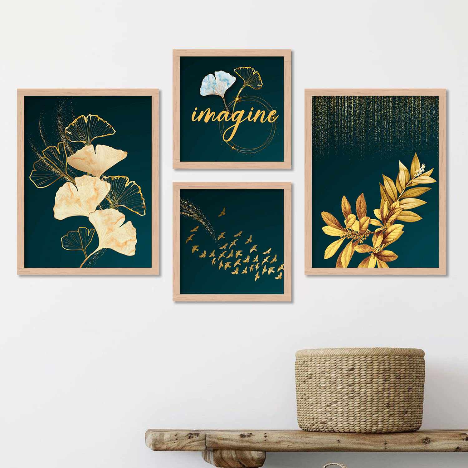 Nature Inspired Golden Leaf Wall Art Framed Painting-Kotart