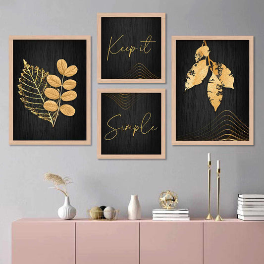 Nature Inspired Golden Leaf Wall Art Framed Painting-Kotart