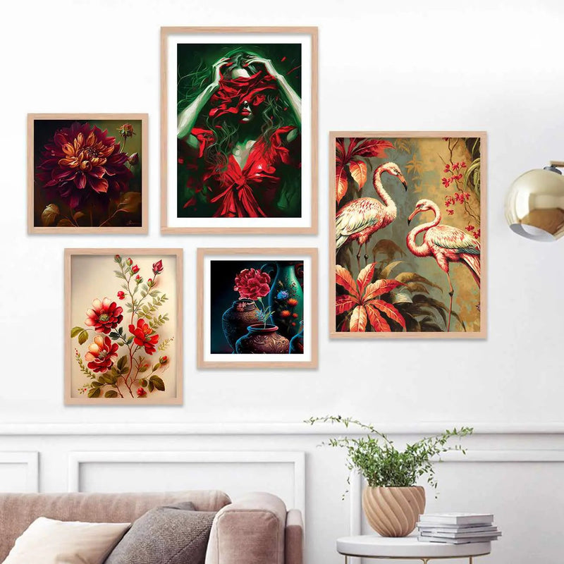 Nature Inspired Modern Paintings Set for Gallery Wall Decor - Framed Posters for Living Room-Kotart