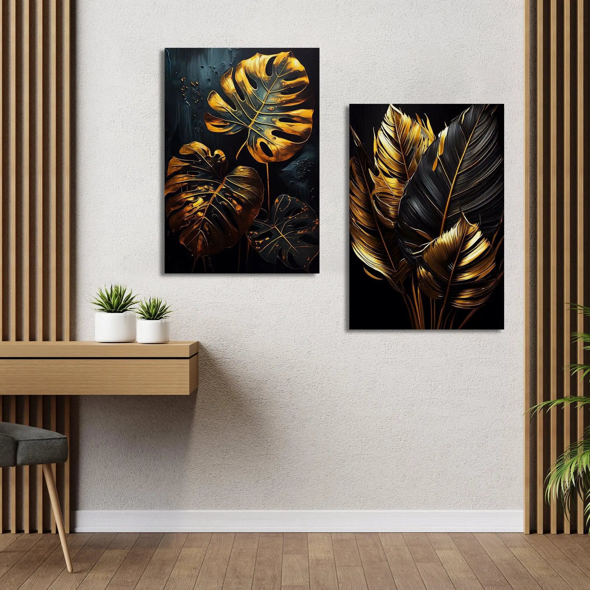Nature Inspired Tropical Golden Leaf Wall Decor Canvas Print - Living ...