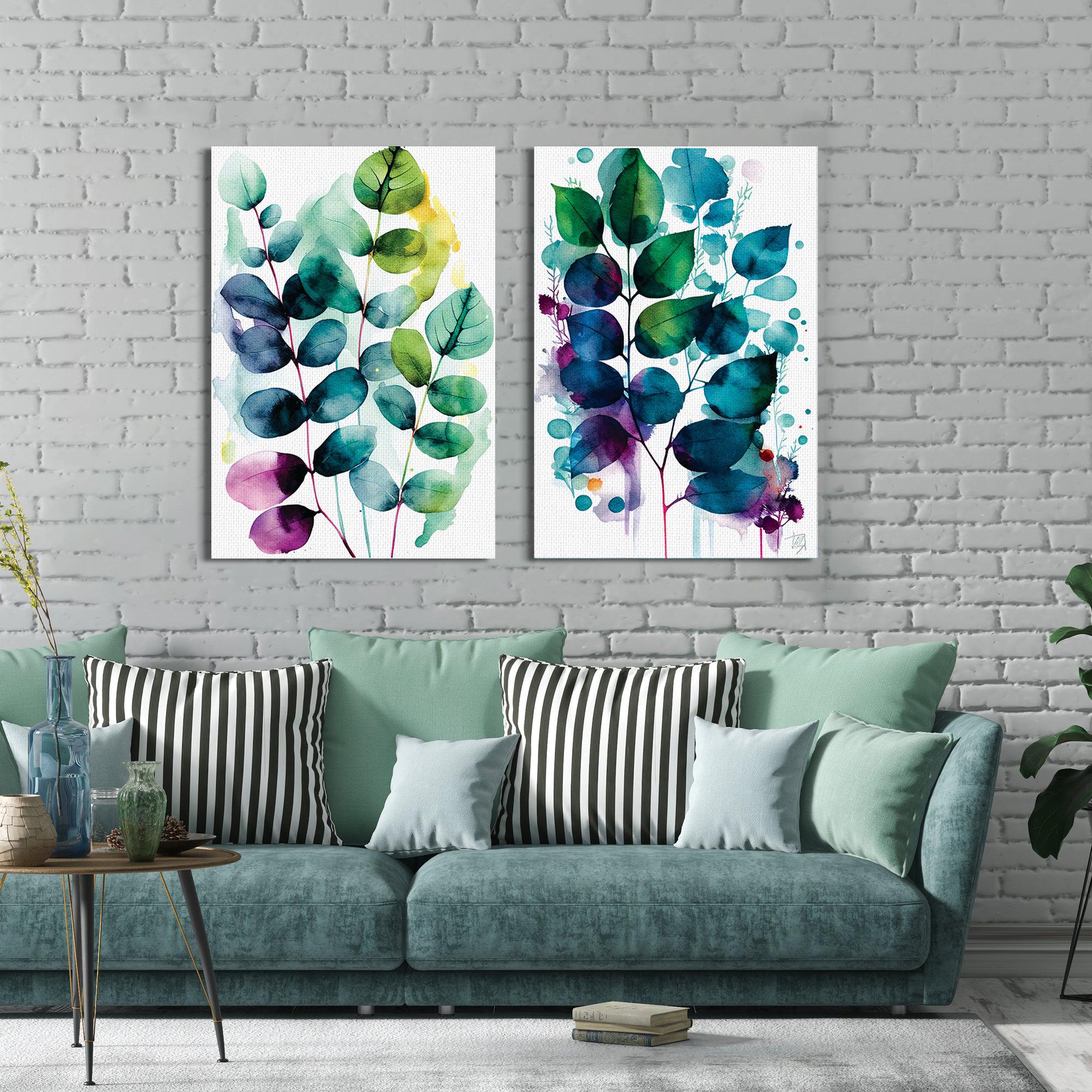 Nature Inspired Watercolor Leaf's Printed Canvas Art Modern Art Canv Kotart