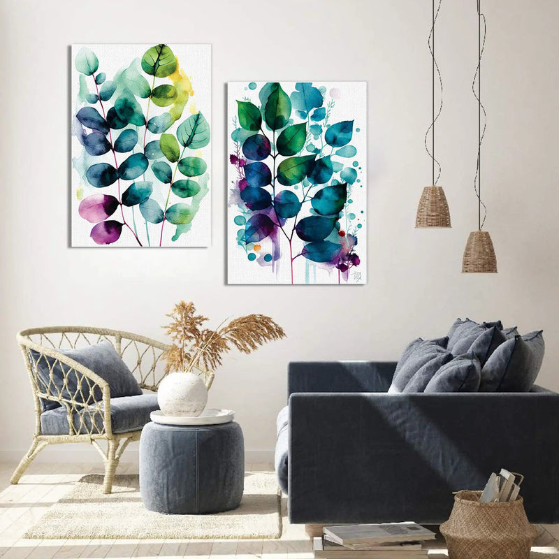 Nature Inspired Watercolor Leaf's Printed Canvas Art - Modern Art Canvas Painting-Kotart