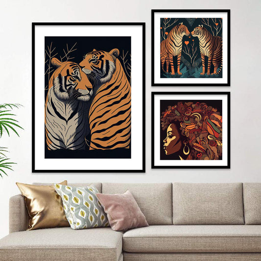 Nature Inspired Wild Tiger Paintings with Frame - Modern Abstracts Posters for Gallery Wall Decor-Kotart