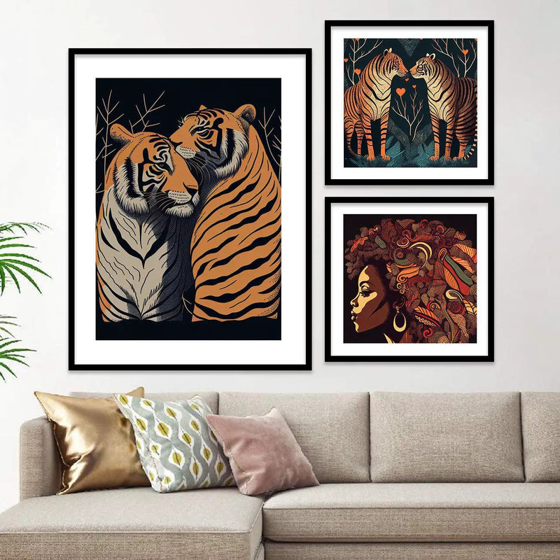 Nature Inspired Wild Tiger Paintings with Frame - Modern Abstracts Posters for Gallery Wall Decor-Kotart