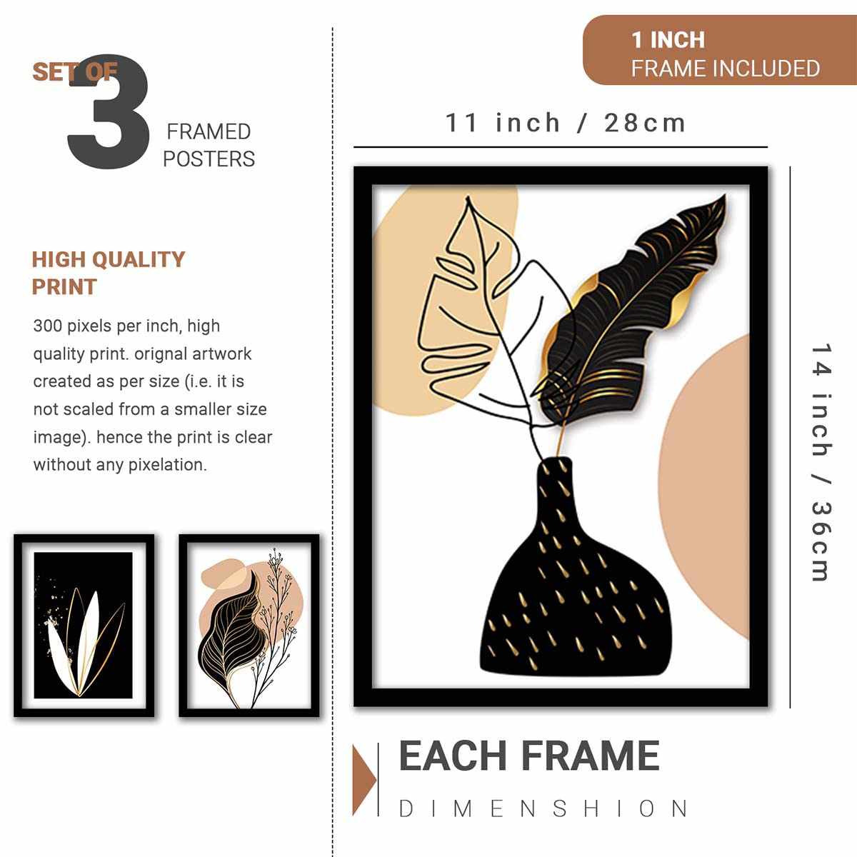 Nature Theme Modern Art Framed Wall Posters Painting (11 inch x 14 inch, Multicolor)- Set of 5-Kotart