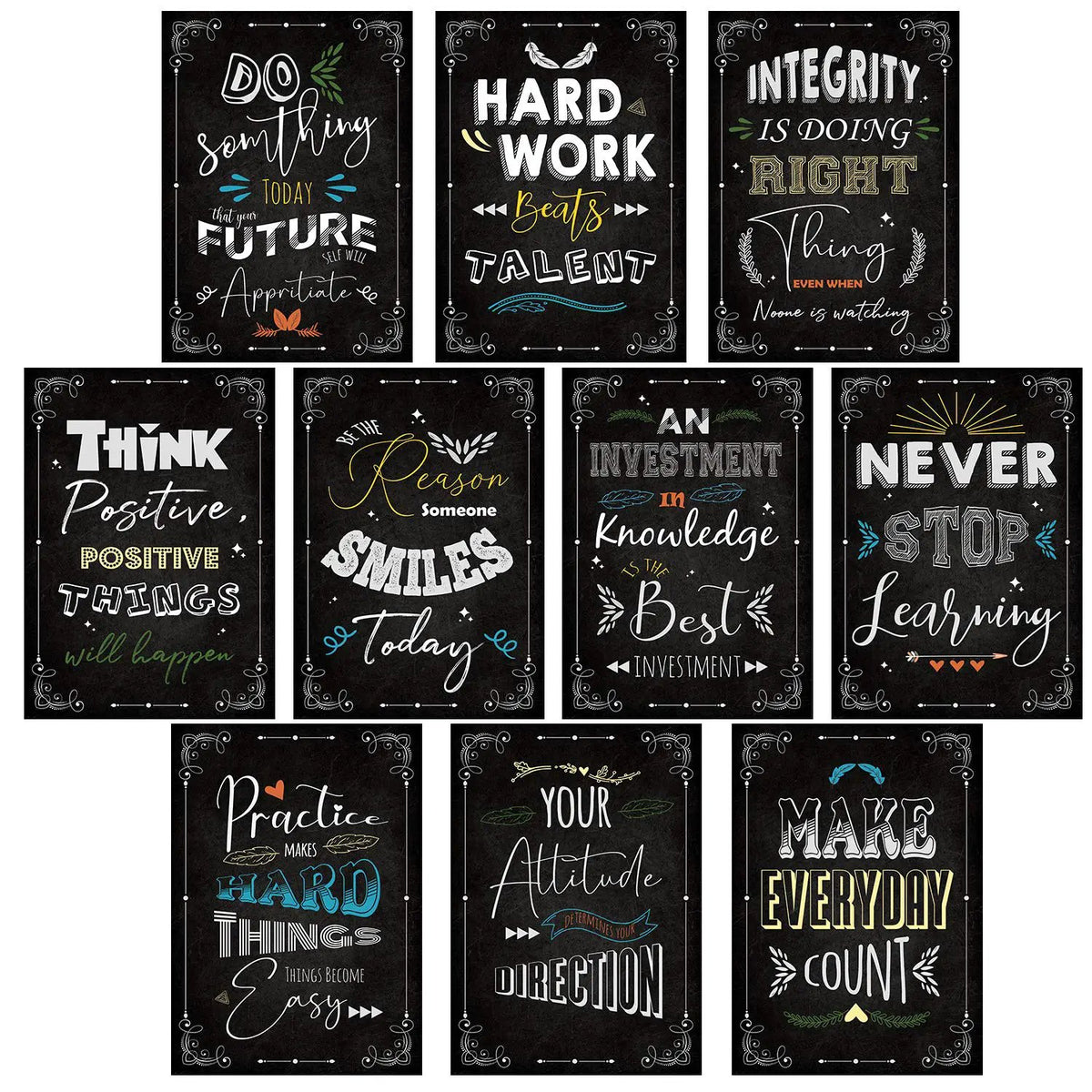 Rainbow Arts 10 Motivational Quotes Wall Posters 13x19 Black – Kotart