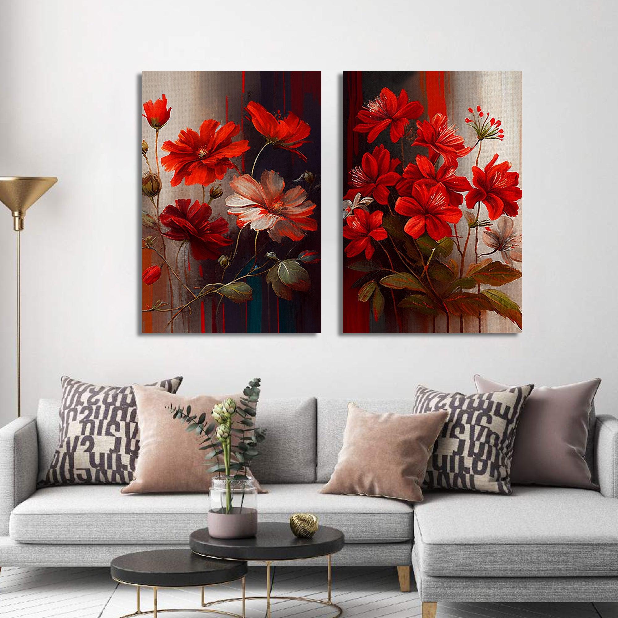 Red Flowers Canvas Print for Living Room Bedroom Home and Office Wall ...