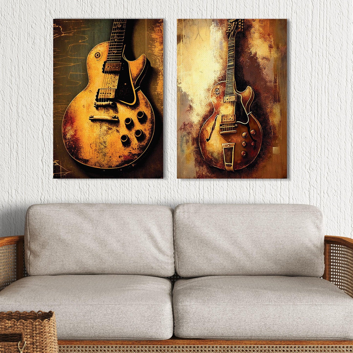 Rustic Guitar Art Canvas Painting - Beautiful Canvas Art for Music Lovers-Kotart