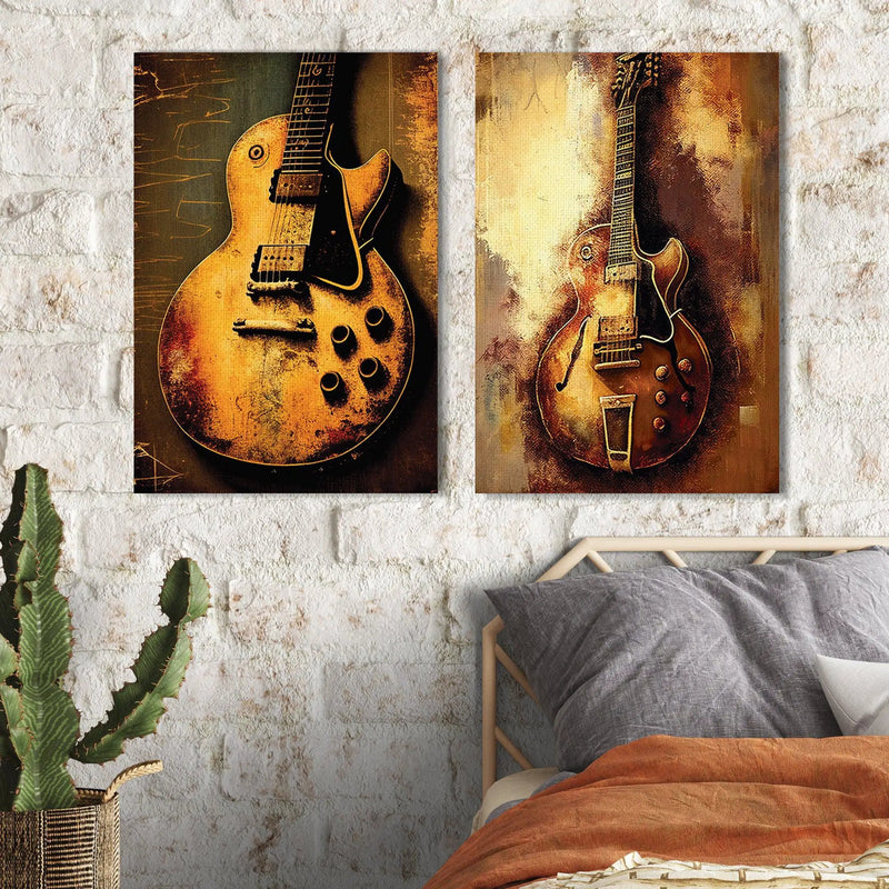 Rustic Guitar Art Canvas Painting - Beautiful Canvas Art for Music Lovers-Kotart