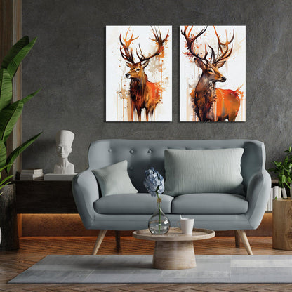 Set of 2 Vibrant Deer Canvas Painting - Modern Canvas Art-Kotart