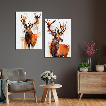 Set of 2 Vibrant Deer Canvas Painting - Modern Canvas Art-Kotart