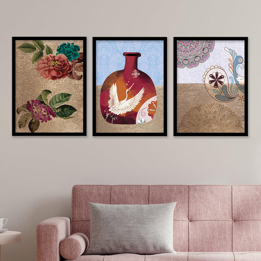 Set of 3 Framed Paintings for Wall Decoration-Kotart