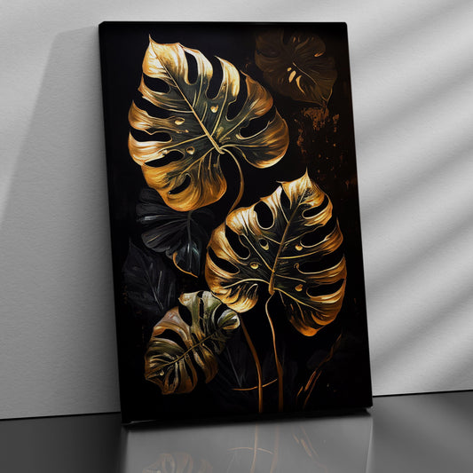 Tropical Golden Leaf Canvas Paintings for Home Living Room Bedroom Wall Decor - Luxury Golden Art for Home Decor-Kotart
