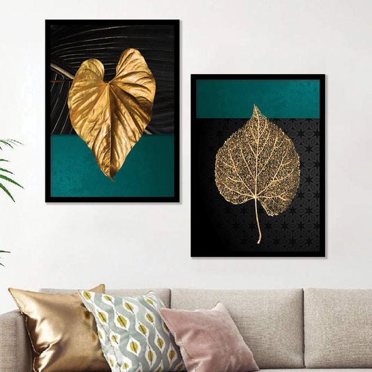 Tropical Golden Leaf Modern Wall Art Framed Painting for Wall Decoration : Luxury Golden-Kotart