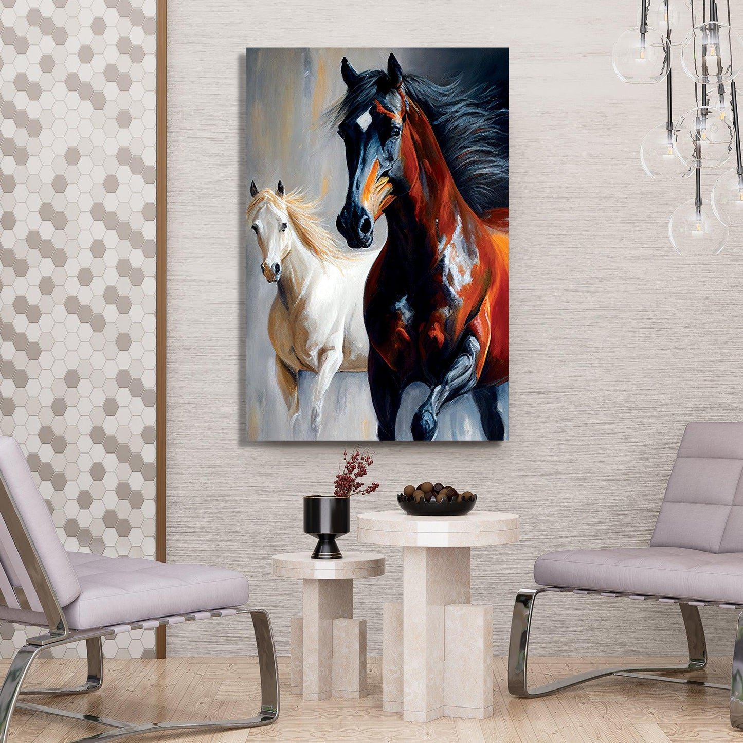 Two Horse Canvas Art - Modern Horse Canvas Painting-Kotart