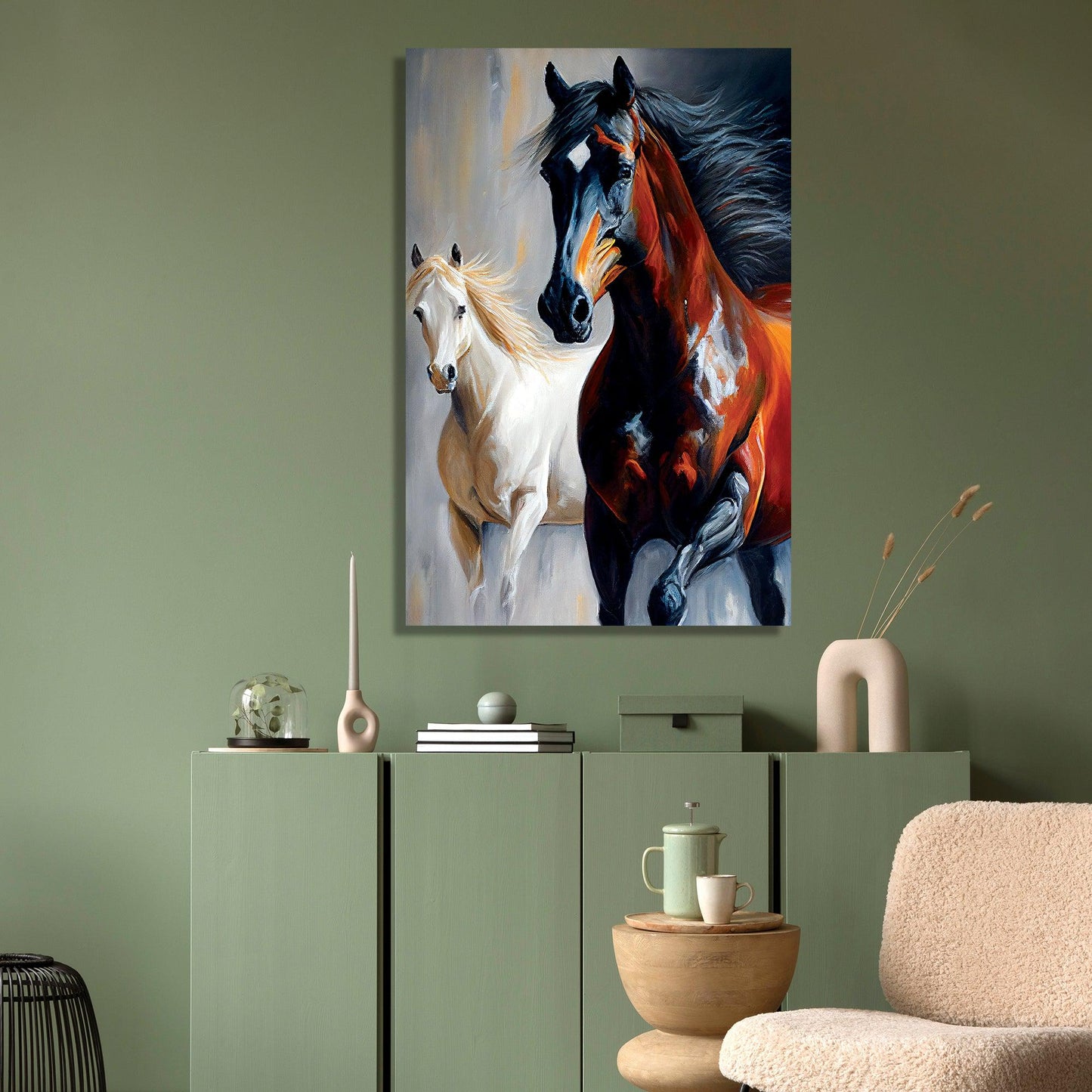 Two Horse Canvas Art - Modern Horse Canvas Painting-Kotart