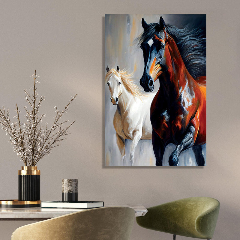 Two Horse Canvas Art - Modern Horse Canvas Painting-Kotart
