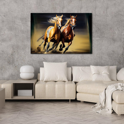 Two Horses Running Canvas Painting - Large Canvas Art for Home and Office Wall Decor-Kotart