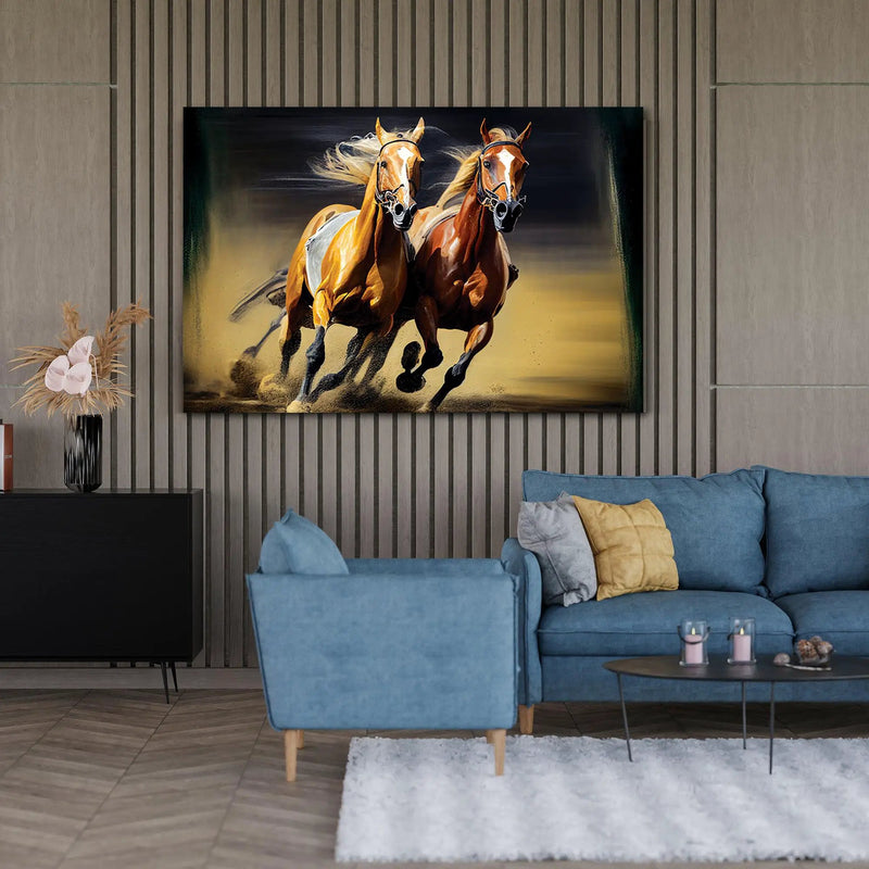 Two Horses Running Canvas Painting - Large Canvas Art for Home and Office Wall Decor-Kotart