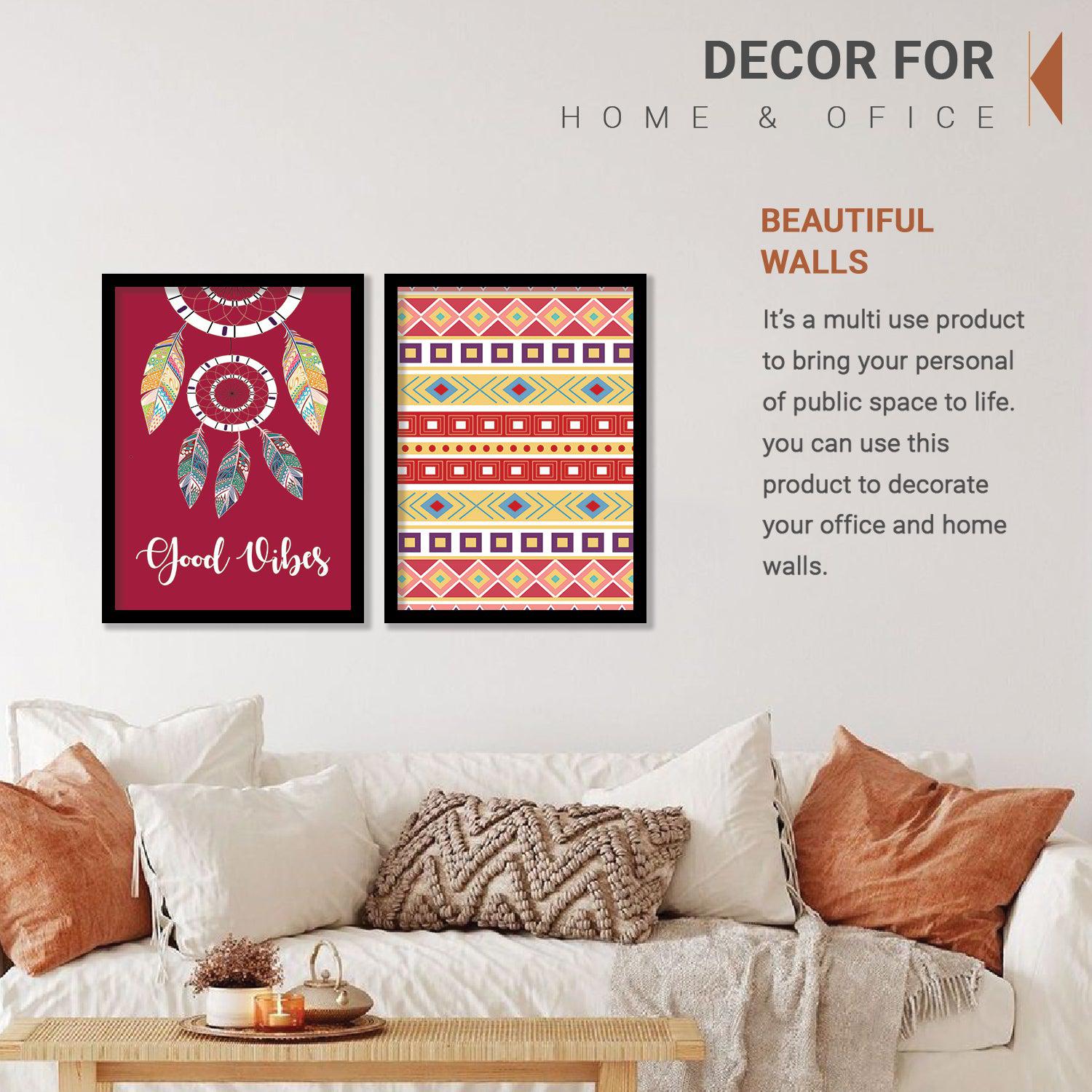 Vibrant Boho Theme Modern Art Wall Posters Set with Frame - Framed Art Set-Kotart