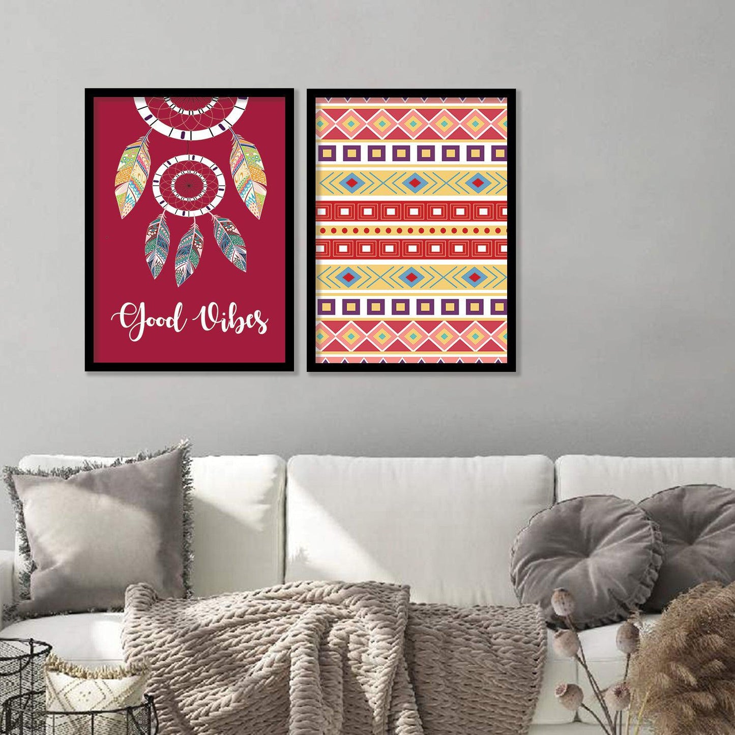 Vibrant Boho Theme Modern Art Wall Posters Set with Frame - Framed Art Set-Kotart