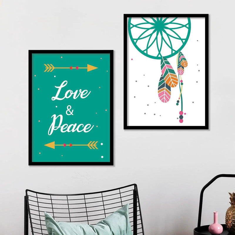 Vibrant Boho Theme Modern Art Wall Posters Set with Frame - Motivational Framed Art Set-Kotart