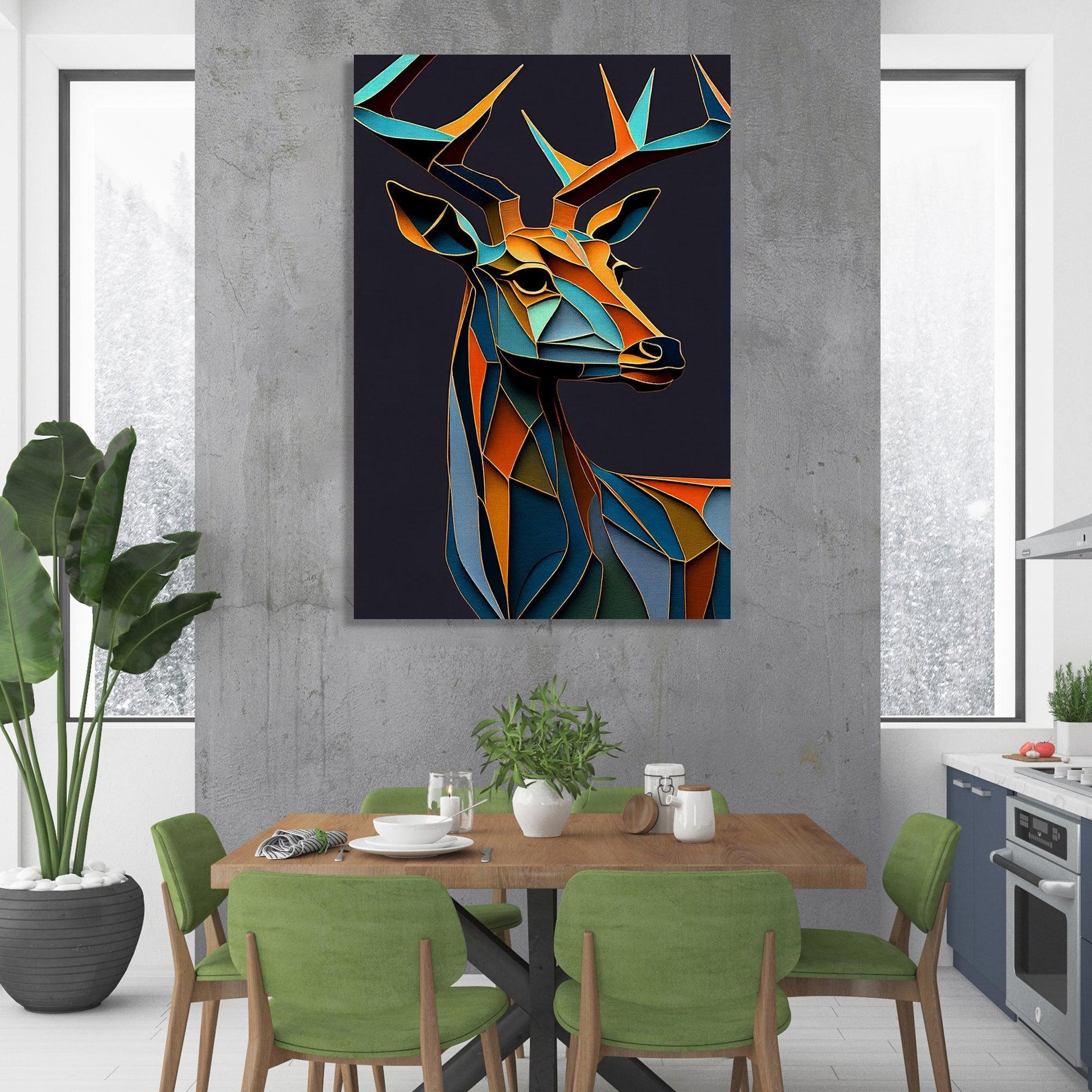 Vibrant Deer Art in Style of Pablo Picasso - Nature Inspired Deer Art for Living Room Bedroom Home and Office Wall decor-Kotart