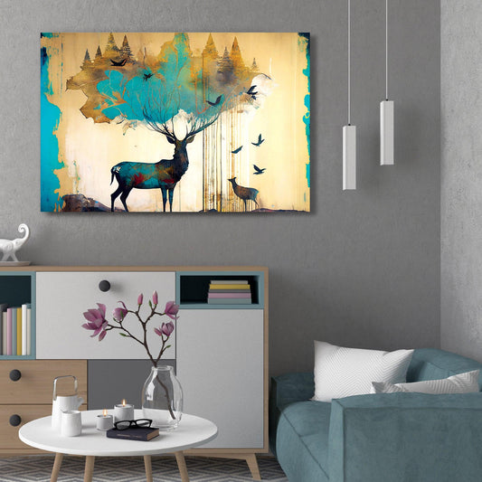 Vibrant Deer Canvas Painting for Living Room Wall Decor-Kotart