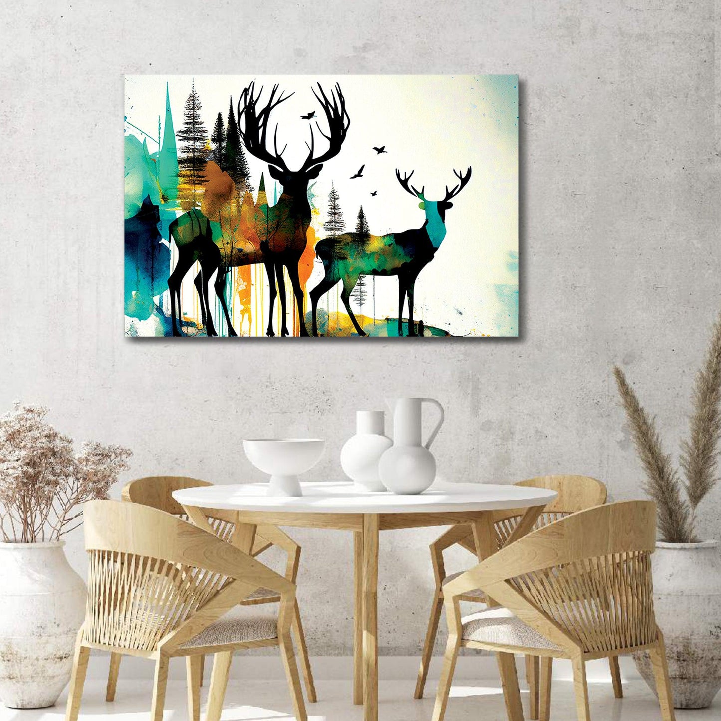 Vibrant Deer in Forest Canvas Art - Large Canvas Painting for Wall Decor-Kotart
