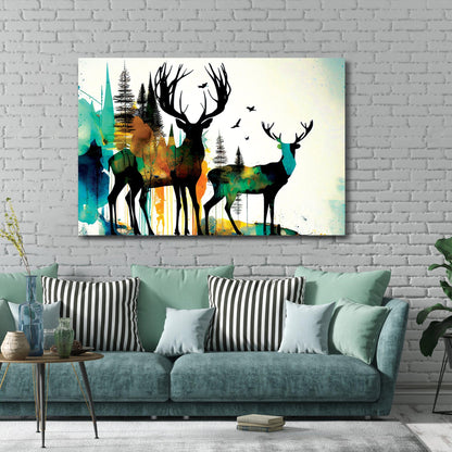 Vibrant Deer in Forest Canvas Art - Large Canvas Painting for Wall Decor-Kotart