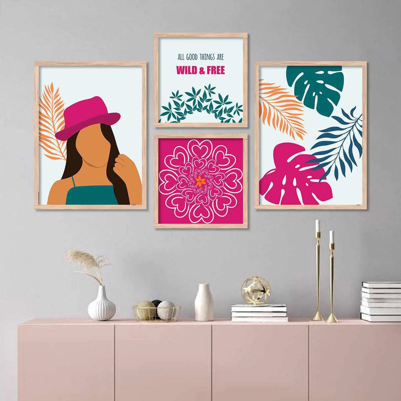 Vibrant Elegent Wall Decor: Modern Art Paintings with Frame , Set of 4-Kotart