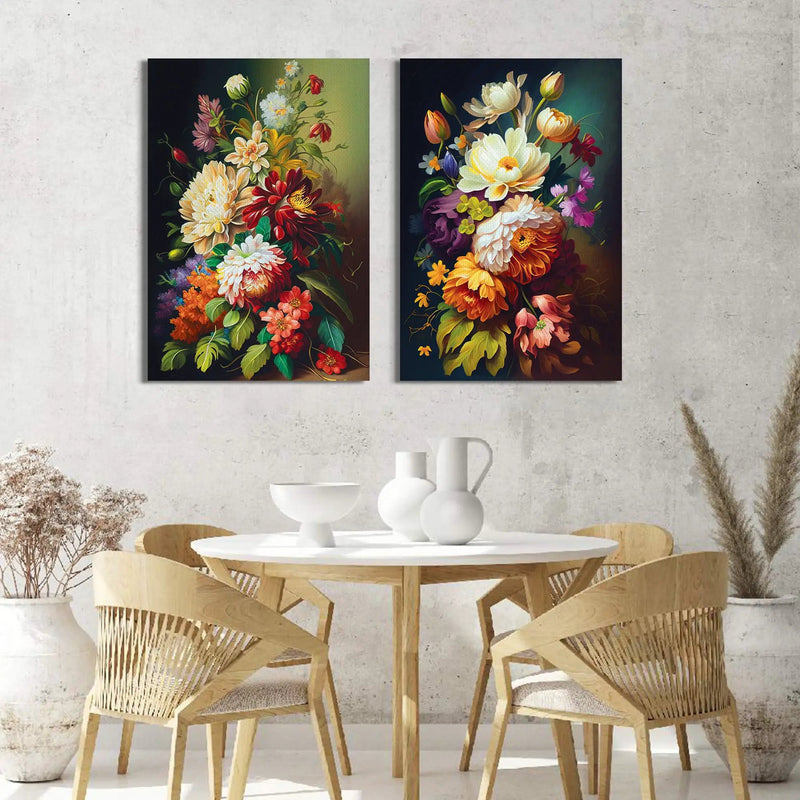 Vibrant Floral Canvas Painting - Set of 2 Colorful Canvas Art-Kotart
