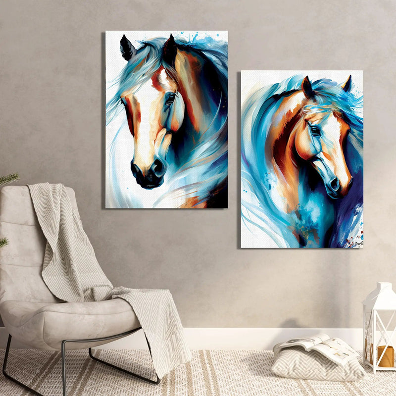 Vibrant Horse Canvas Painting - Set of 2 Modern Canvas Art-Kotart