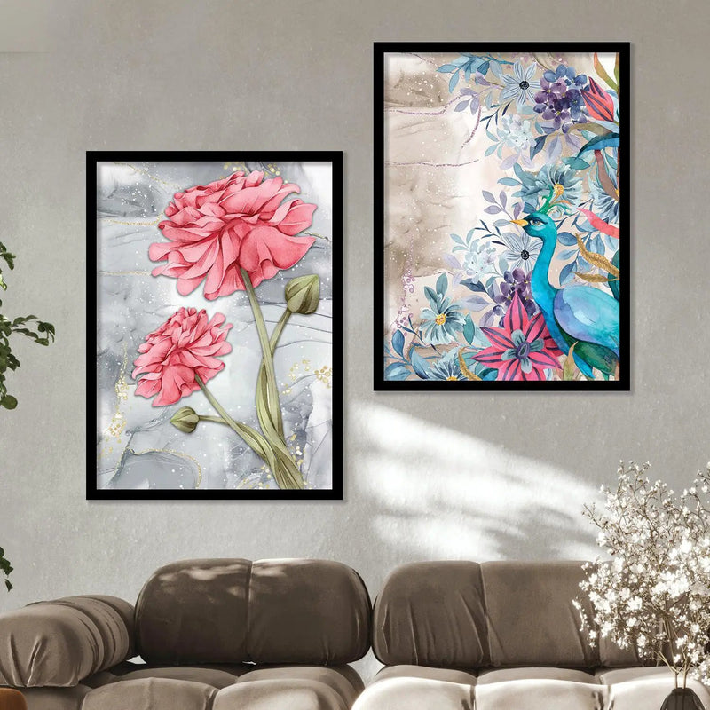 Vibrant floral fantasies Magic: Modern Art Framed Prints for Wall Decor, Set of 2-Kotart