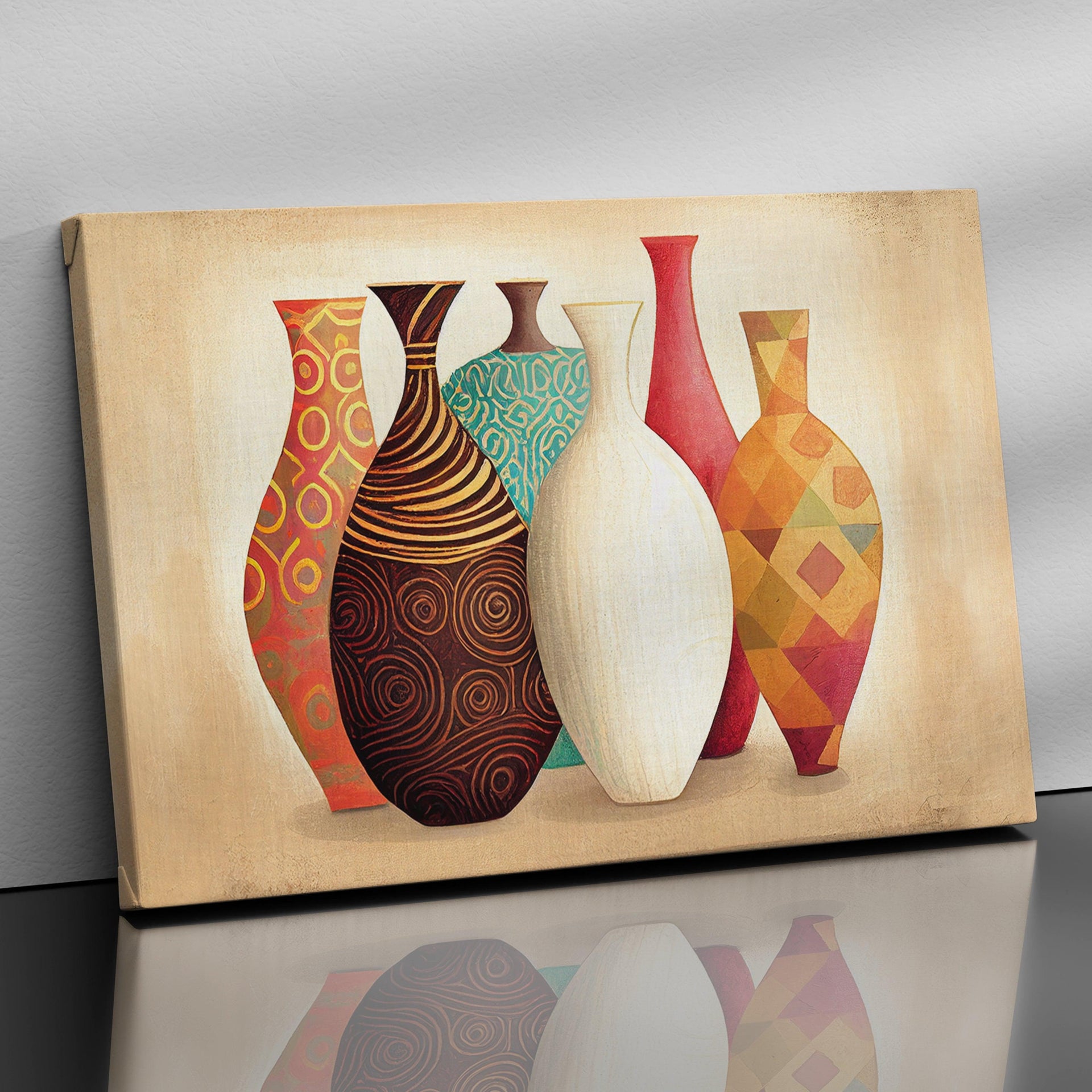 Vintage Pots / Vases Art Canvas Paintings - Modern Art Canvas