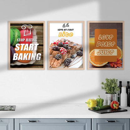 Wall Frame Set for Kitchen Restaurant & Bar Wall Decor - Food Quotes Framed Posters Set-Kotart