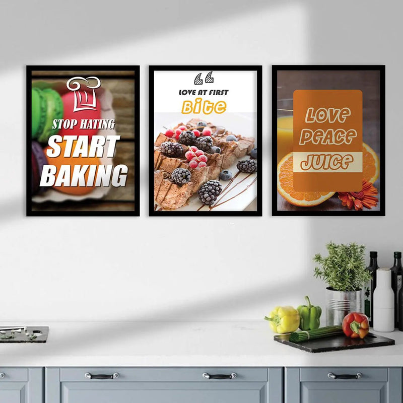 Wall Frame Set for Kitchen Restaurant & Bar Wall Decor - Food Quotes Framed Posters Set-Kotart
