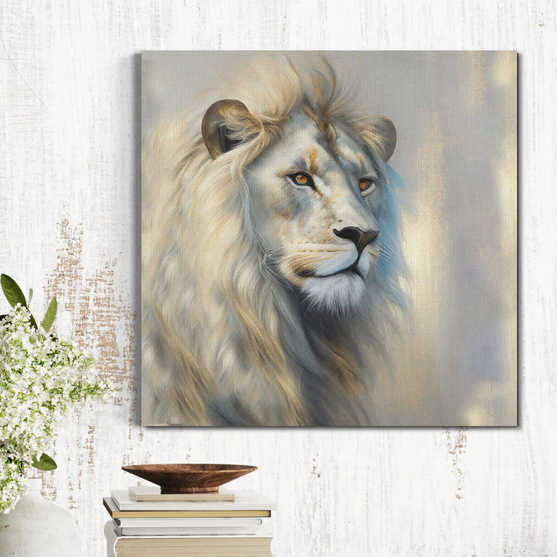 Wildlife Inspired White Lion Canvas Painting for Living Room Bedroom Home and Office Wall Decor-Kotart